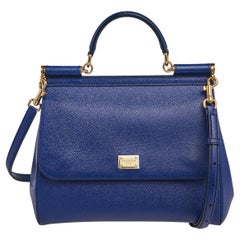 Dolce & Gabbana Blue Dauphine Leather Regular Miss Sicily Top Handle Bag