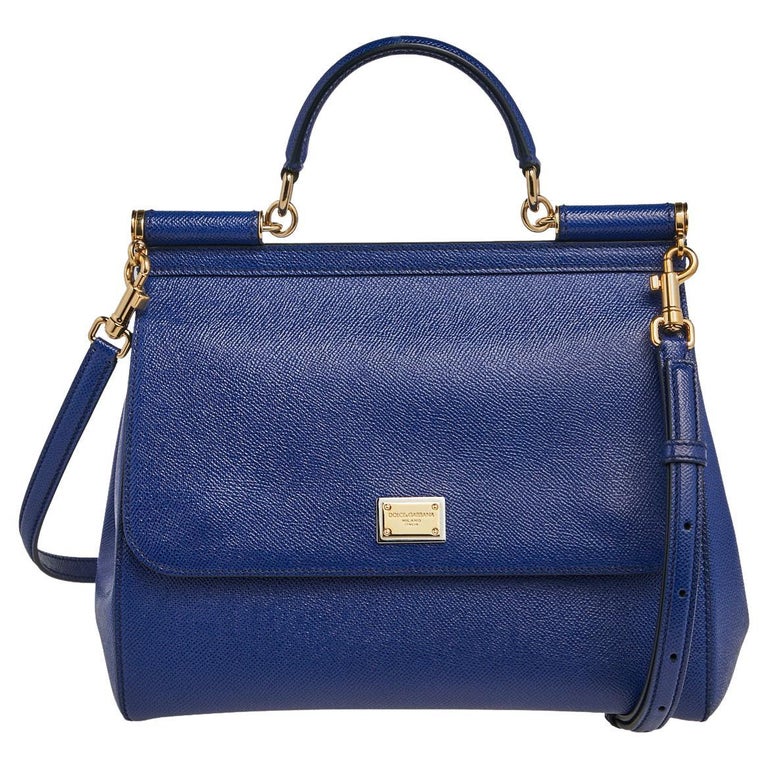 Dolce and Gabbana Blue Dauphine Leather Regular Miss Sicily Top Handle ...