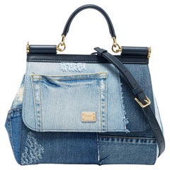 Dolce & Gabbana Blue Denim and Leather Medium Miss Sicily Top Handle Bag