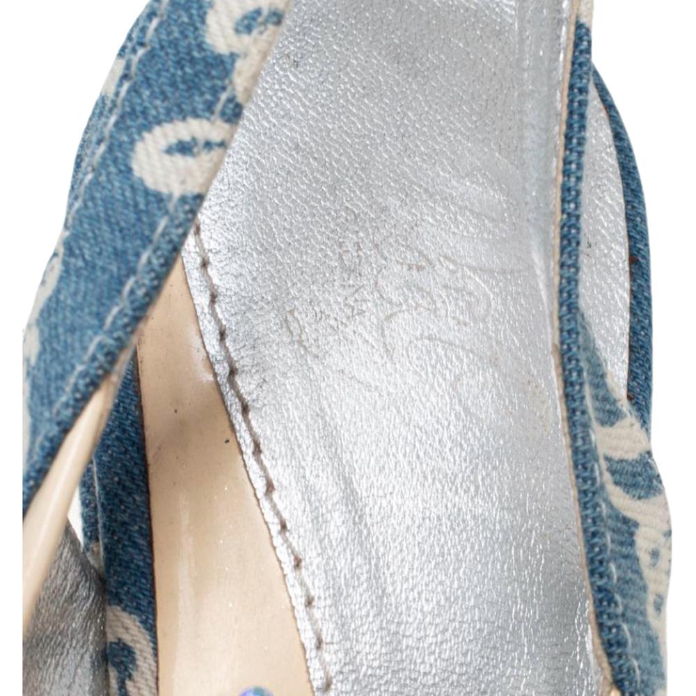 Gray Dolce & Gabbana Blue Denim And PCV Slingback Wedge Sandals Size 40