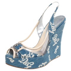Dolce & Gabbana Blue Denim And PCV Slingback Wedge Sandals Size 40