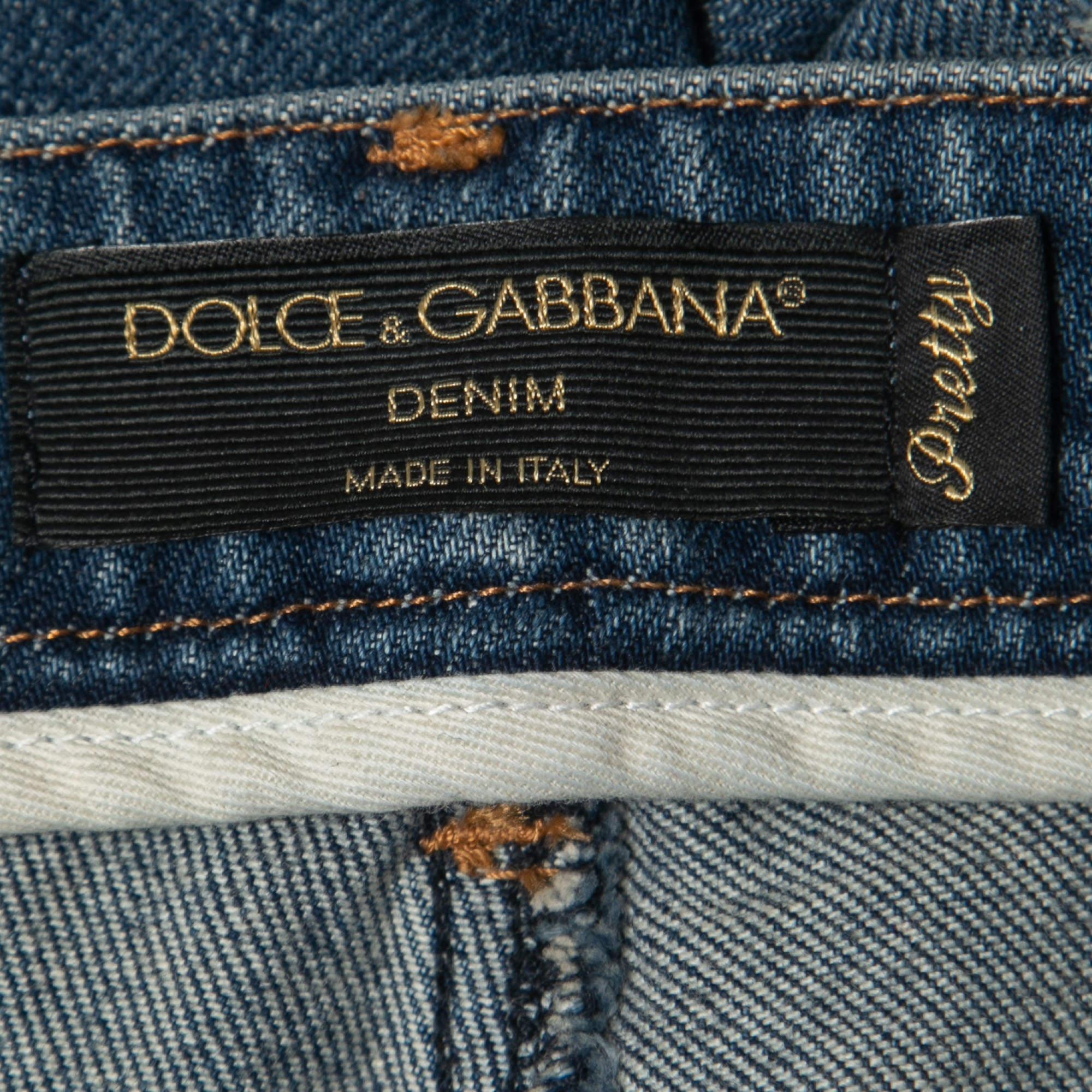 Dolce & Gabbana Blue Denim Cards Embellished Pretty Fit Jeans In Good Condition For Sale In Dubai, Al Qouz 2