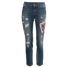 Dolce & Gabbana Blue Denim Cards Embellished Pretty Fit Jeans