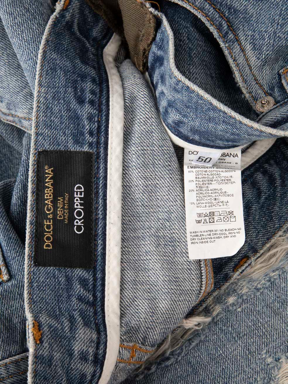 Women's Dolce & Gabbana Blue Denim Crop Distressed Jeans Size XXXL