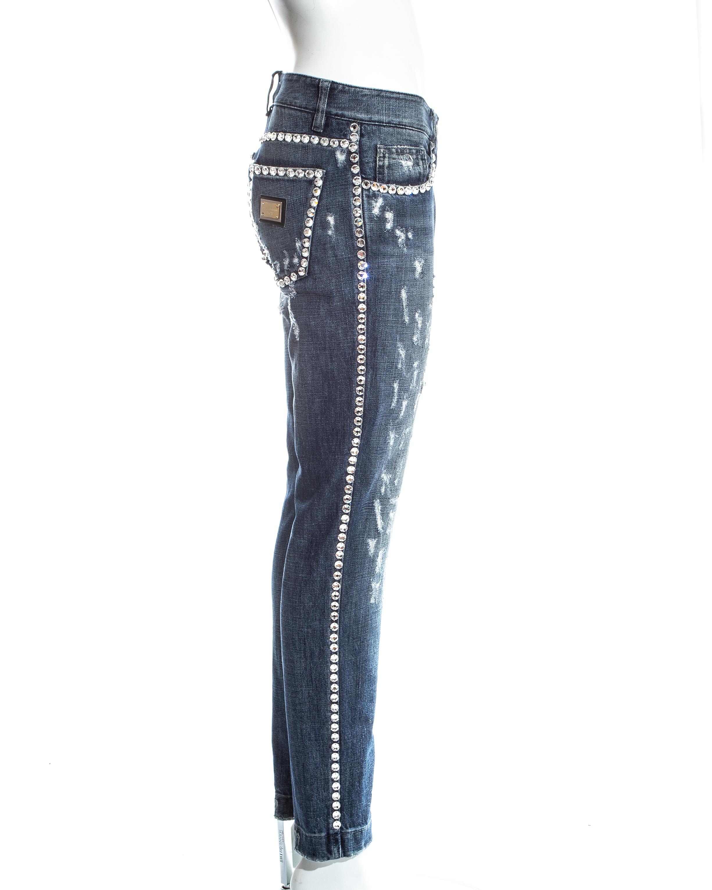 Dolce & Gabbana blue denim embellished distressed jeans, ss 2001 In Good Condition In London, GB