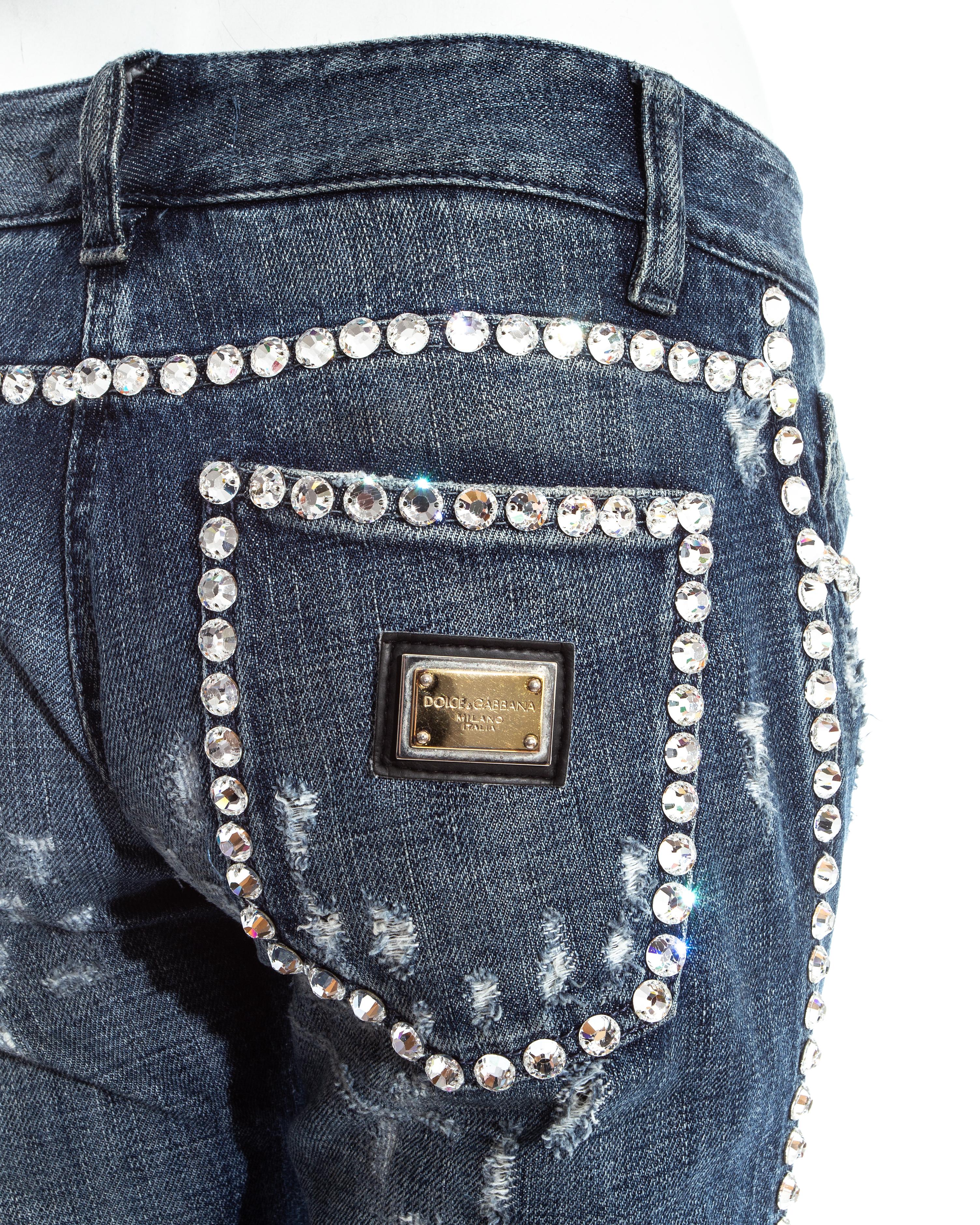 Dolce & Gabbana blue denim embellished distressed jeans, ss 2001 1