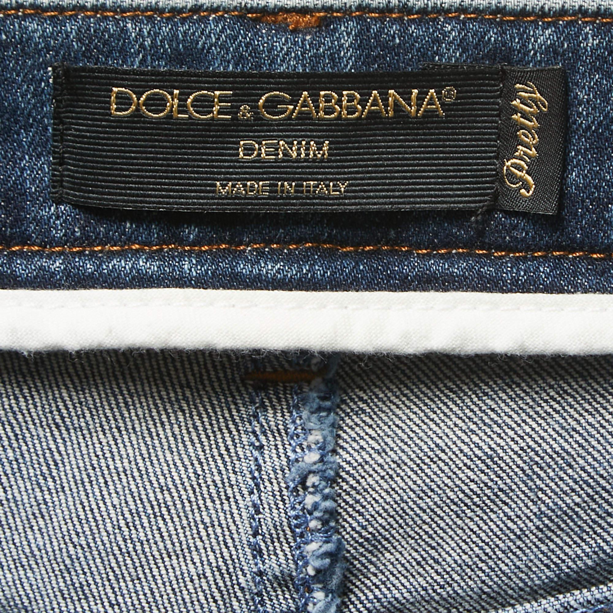 Women's Dolce & Gabbana Blue Denim Embroidered Patch Detail Pretty Jeans XS Waist 26