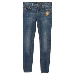 Dolce & Gabbana Blau Denim bestickte Patch Detail hübsche Jeans XS Taille 26"