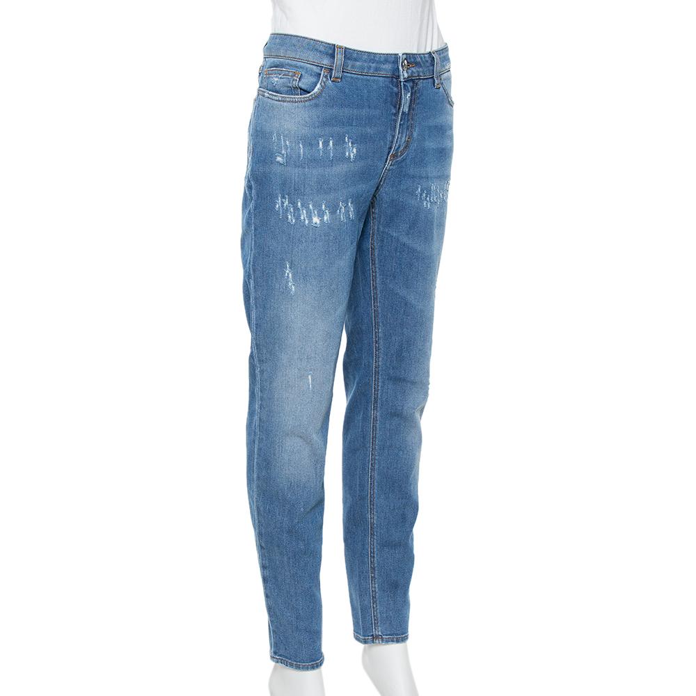 Dolce & Gabbana Blau Denim Faded Skinny Distressed Pretty Jeans L im Zustand „Gut“ in Dubai, Al Qouz 2