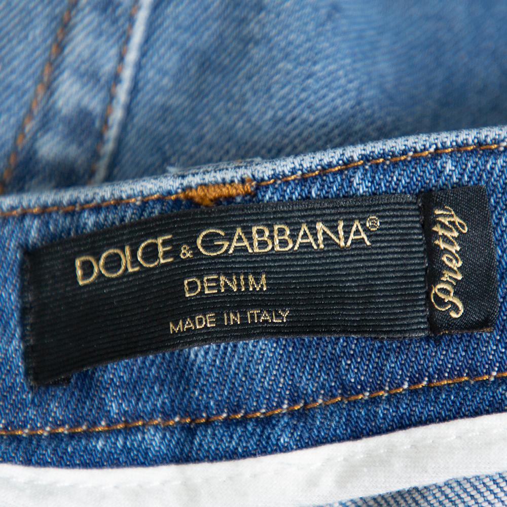 Dolce & Gabbana Blau Denim Faded Skinny Distressed Pretty Jeans L Damen