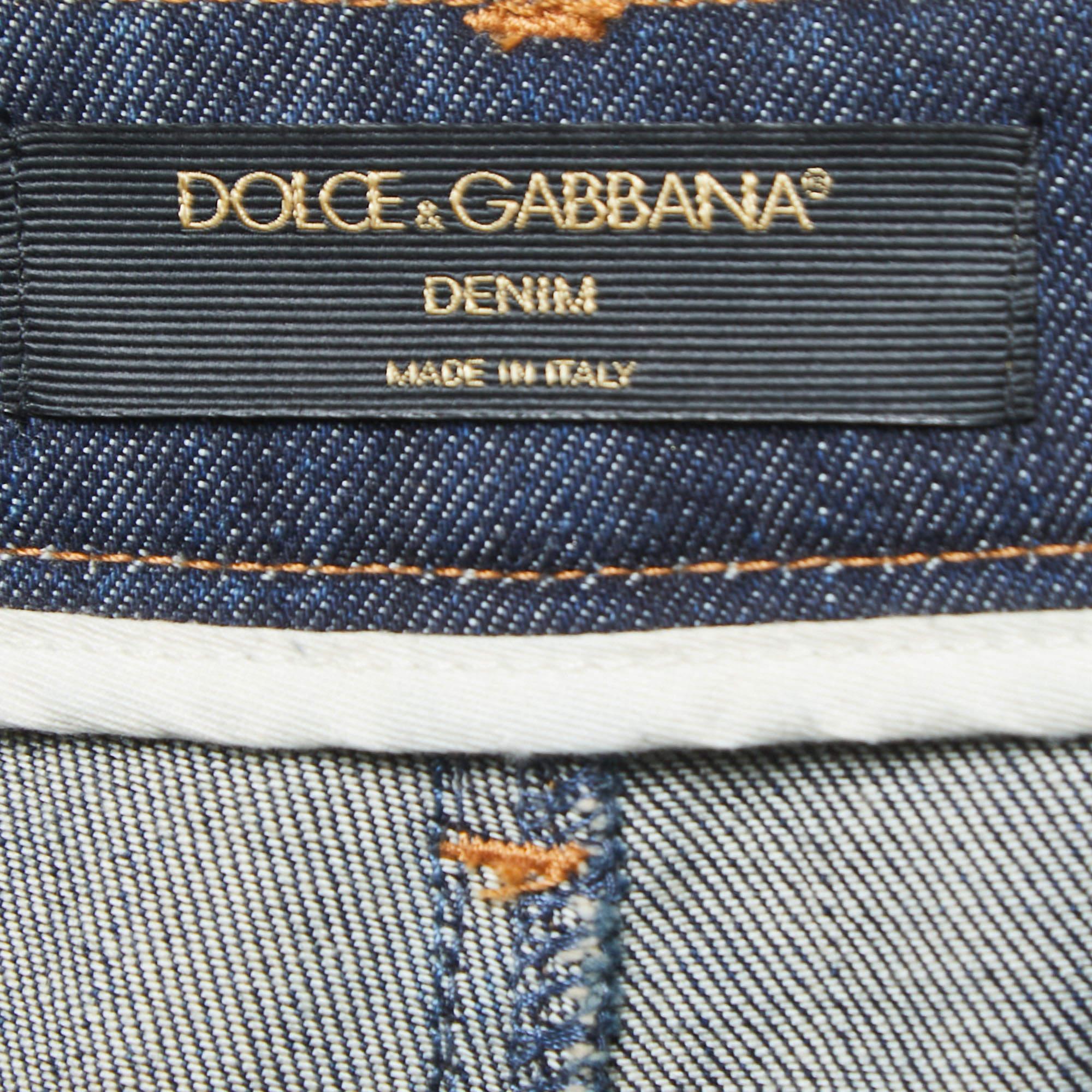 Dolce & Gabbana Blue Denim Flared Embroidered Jeans S Waist 27