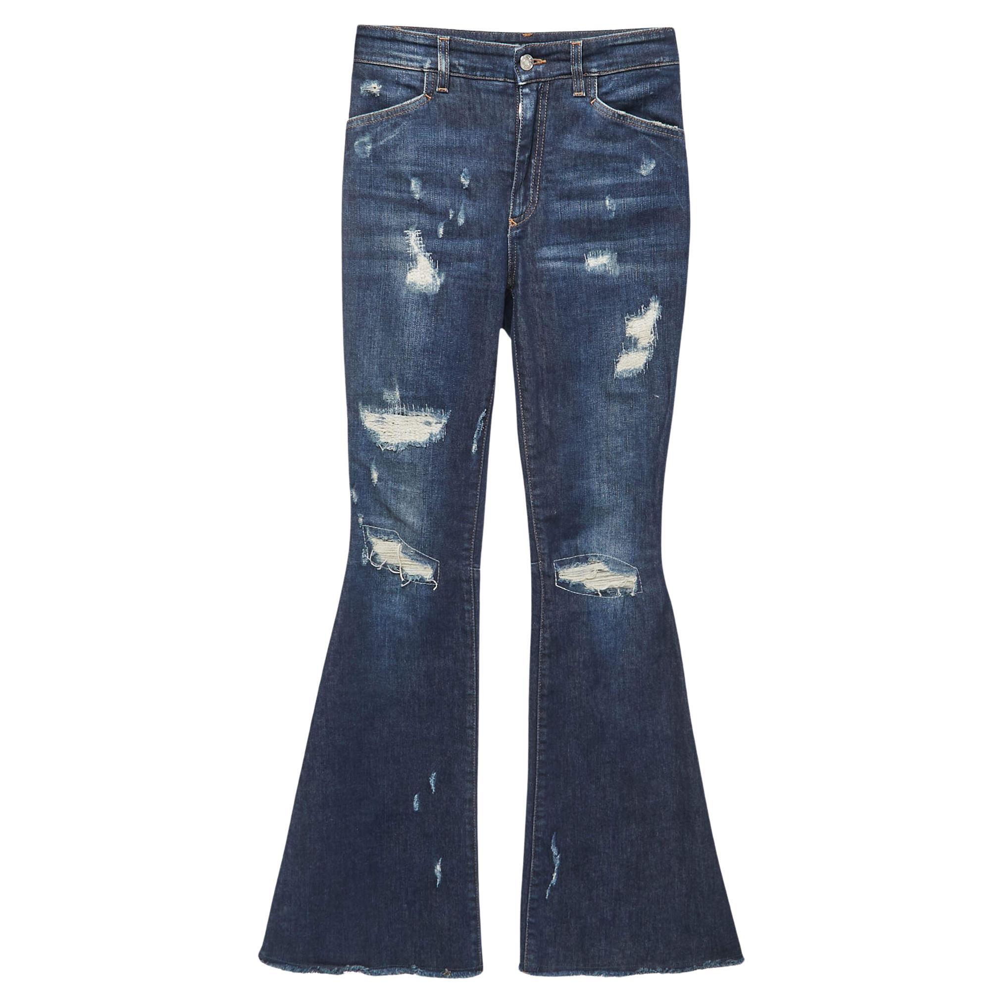 Dolce & Gabbana Blue Denim Flared Embroidered Jeans S Waist 27" For Sale