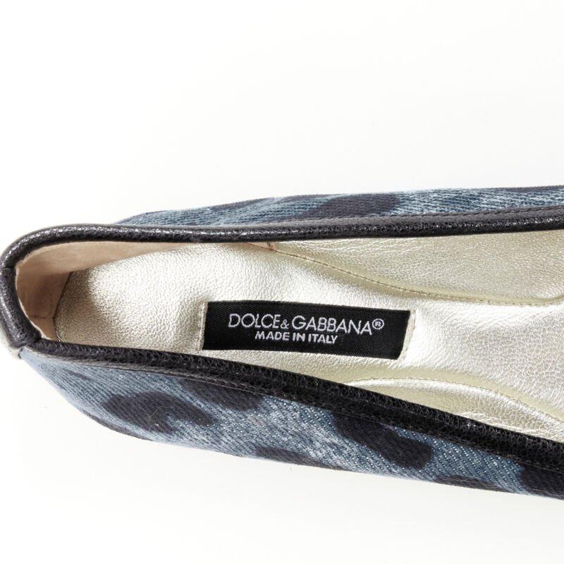 DOLCE GABBANA blue denim leopard leather bow ballerina flats EU36.5 5