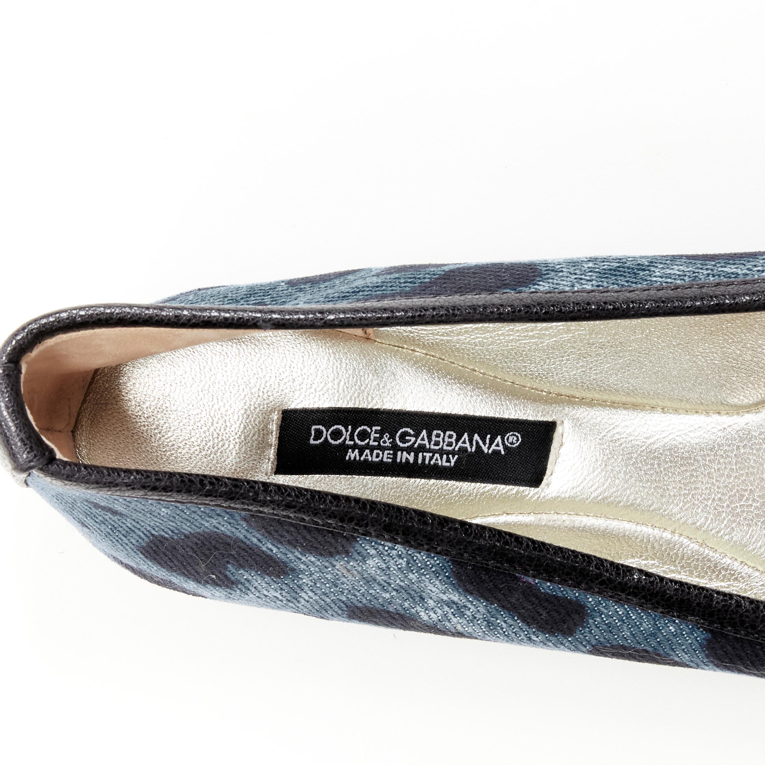 DOLCE GABBANA blue denim leopard leather bow ballerina flats EU36.5 5