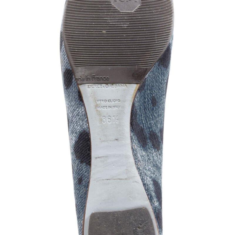 DOLCE GABBANA blue denim leopard leather bow ballerina flats EU36.5 6