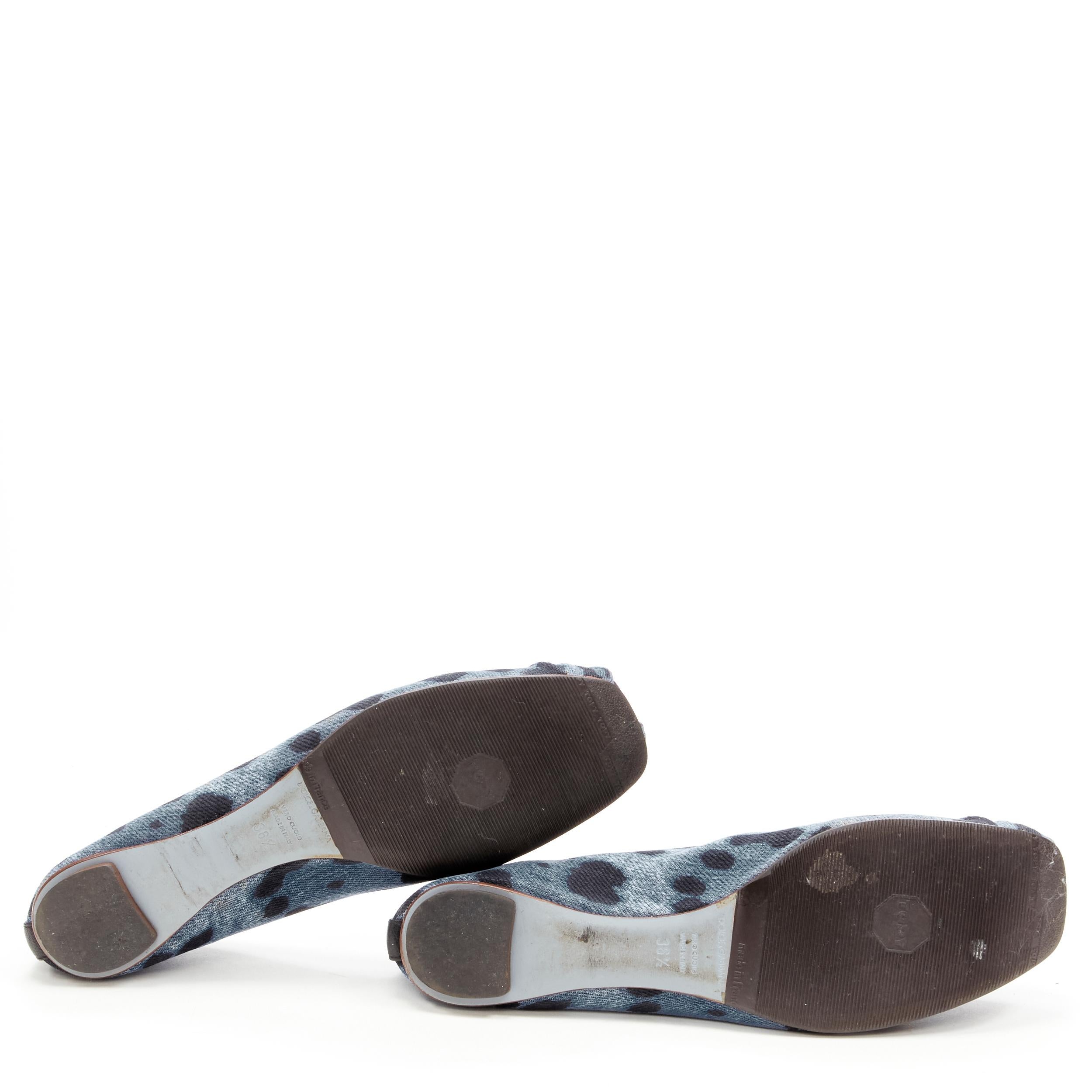 DOLCE GABBANA blue denim leopard leather bow ballerina flats EU36.5 7