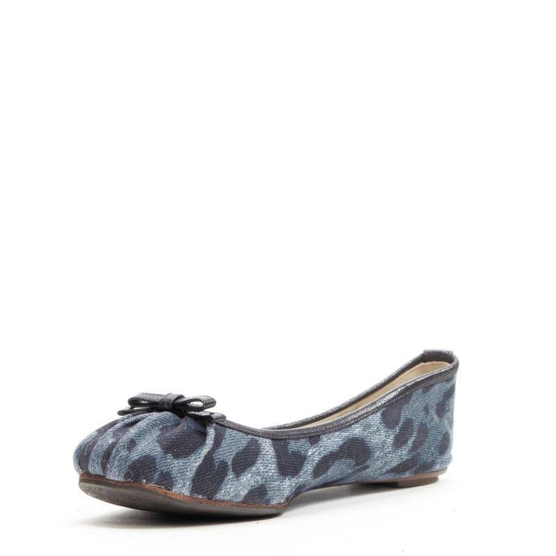 DOLCE GABBANA blue denim leopard leather bow ballerina flats EU36.5 In Good Condition In Hong Kong, NT