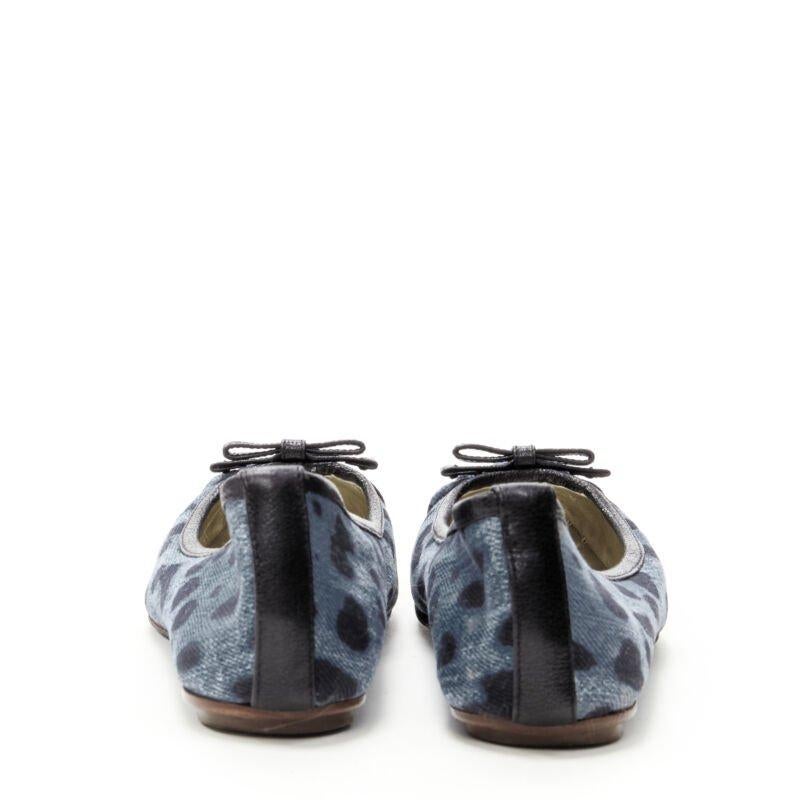 Women's DOLCE GABBANA blue denim leopard leather bow ballerina flats EU36.5
