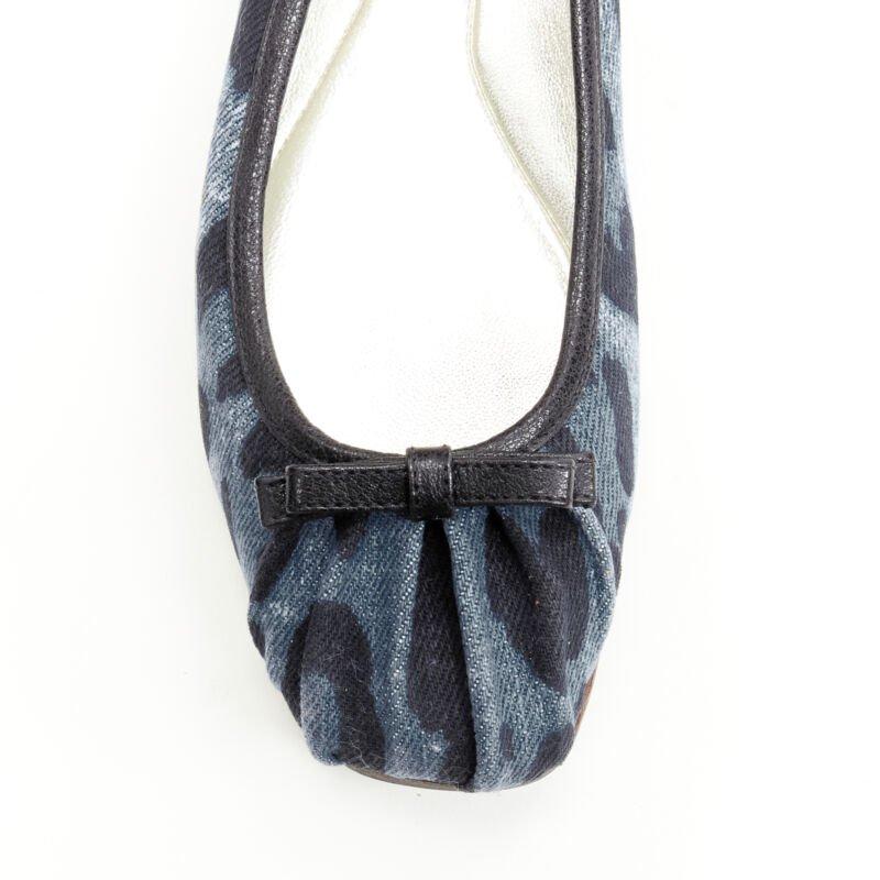 DOLCE GABBANA blue denim leopard leather bow ballerina flats EU36.5 1