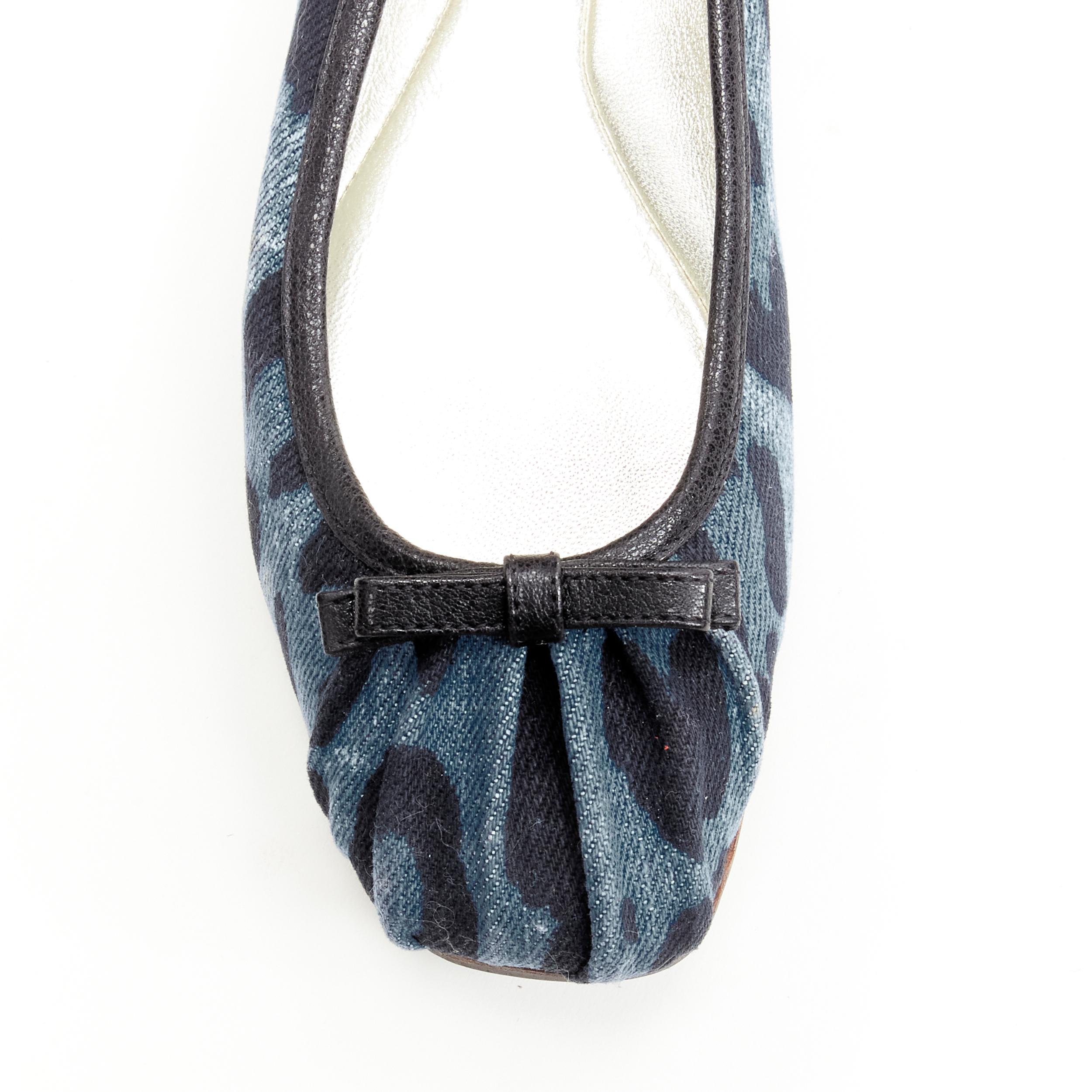 DOLCE GABBANA blue denim leopard leather bow ballerina flats EU36.5 1