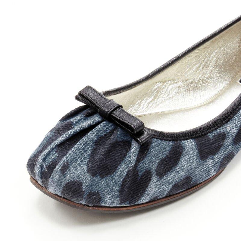 DOLCE GABBANA blue denim leopard leather bow ballerina flats EU36.5 2