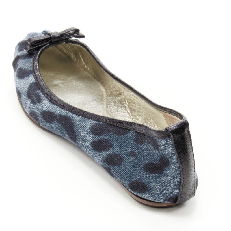 DOLCE GABBANA blue denim leopard leather bow ballerina flats EU36.5 3