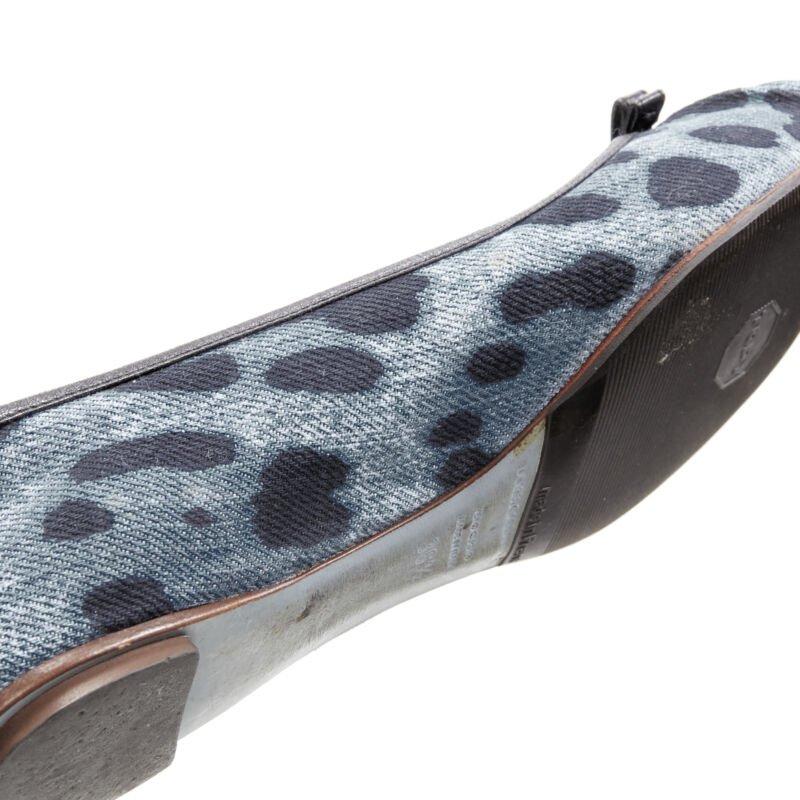 DOLCE GABBANA blue denim leopard leather bow ballerina flats EU36.5 4