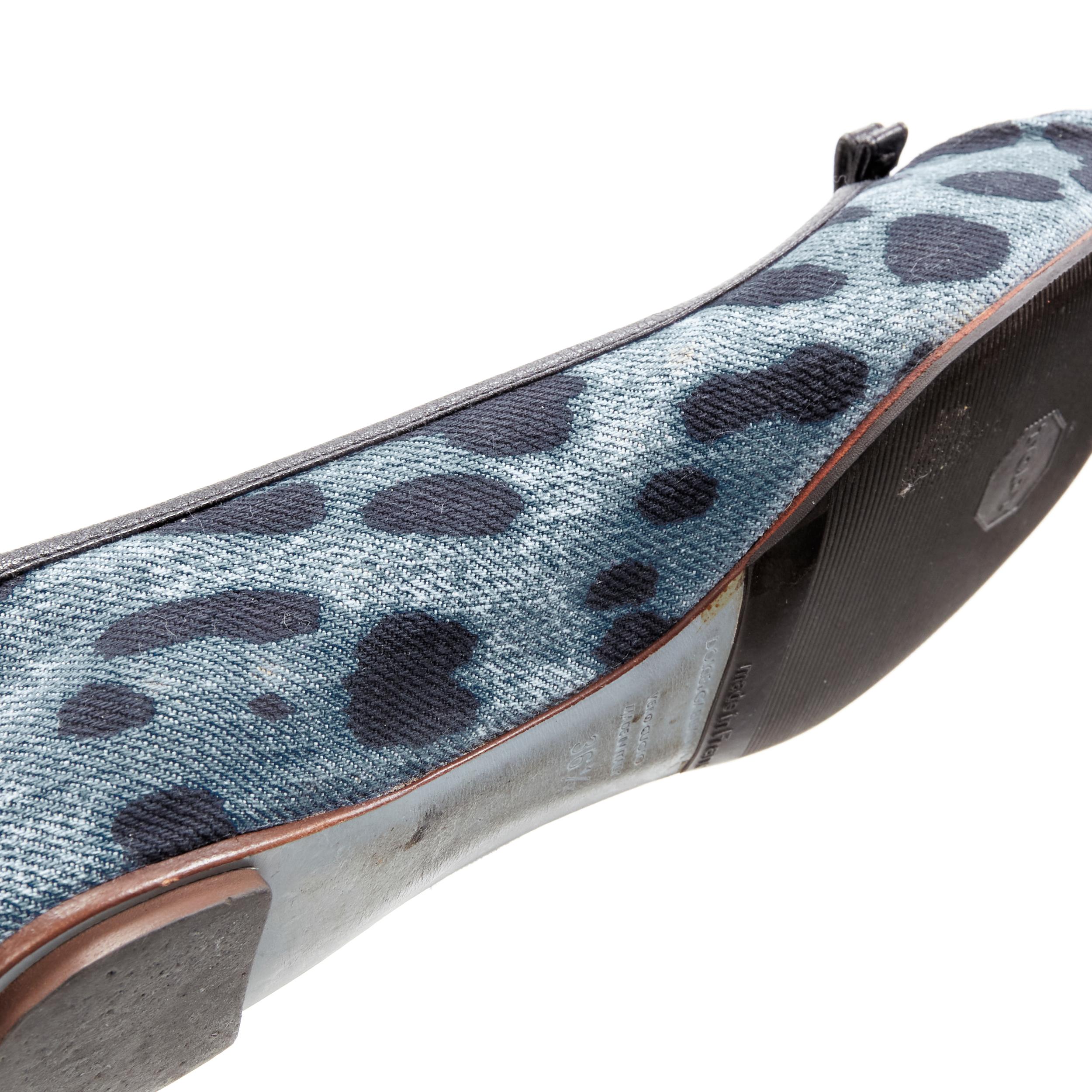 DOLCE GABBANA blue denim leopard leather bow ballerina flats EU36.5 4