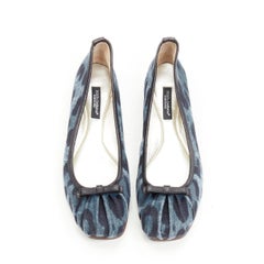 DOLCE GABBANA flache Ballerinas aus blauem Denim mit Leopardenlederbesatz EU36,5