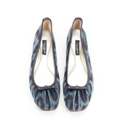 DOLCE GABBANA blue denim leopard leather bow ballerina flats EU36.5