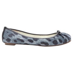 DOLCE GABBANA blue denim leopard leather bow ballerina flats EU36.5