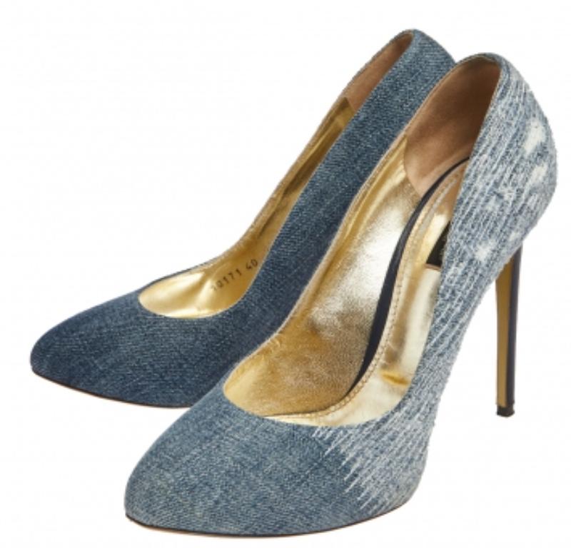 Dolce & Gabbana Plataforma vaquera azul Bombas de punta redonda Talla 40 Gris en venta