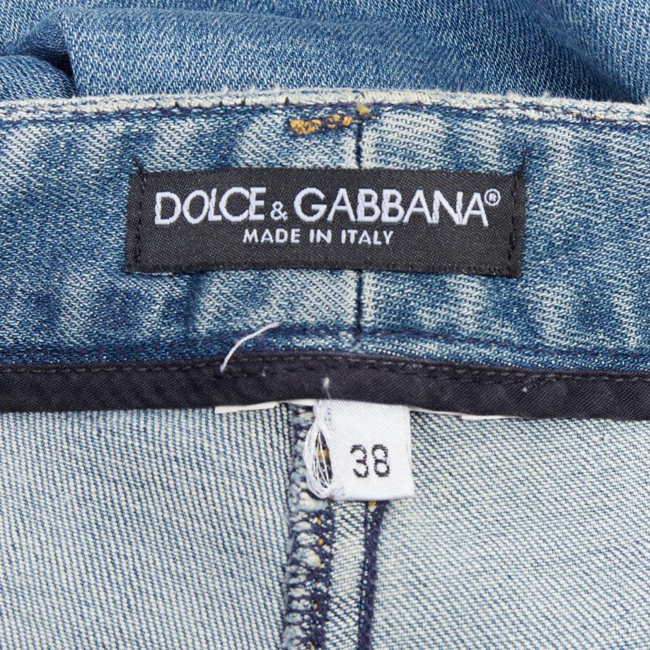 DOLCE GABBANA jeans a campana svasati in denim blu con logo argento e tasca in metallo IT38 XS in vendita 3