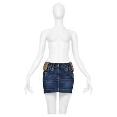 Dolce & Gabbana Blue Denim Wash Super-Mini Skirt With Python Trim 2005