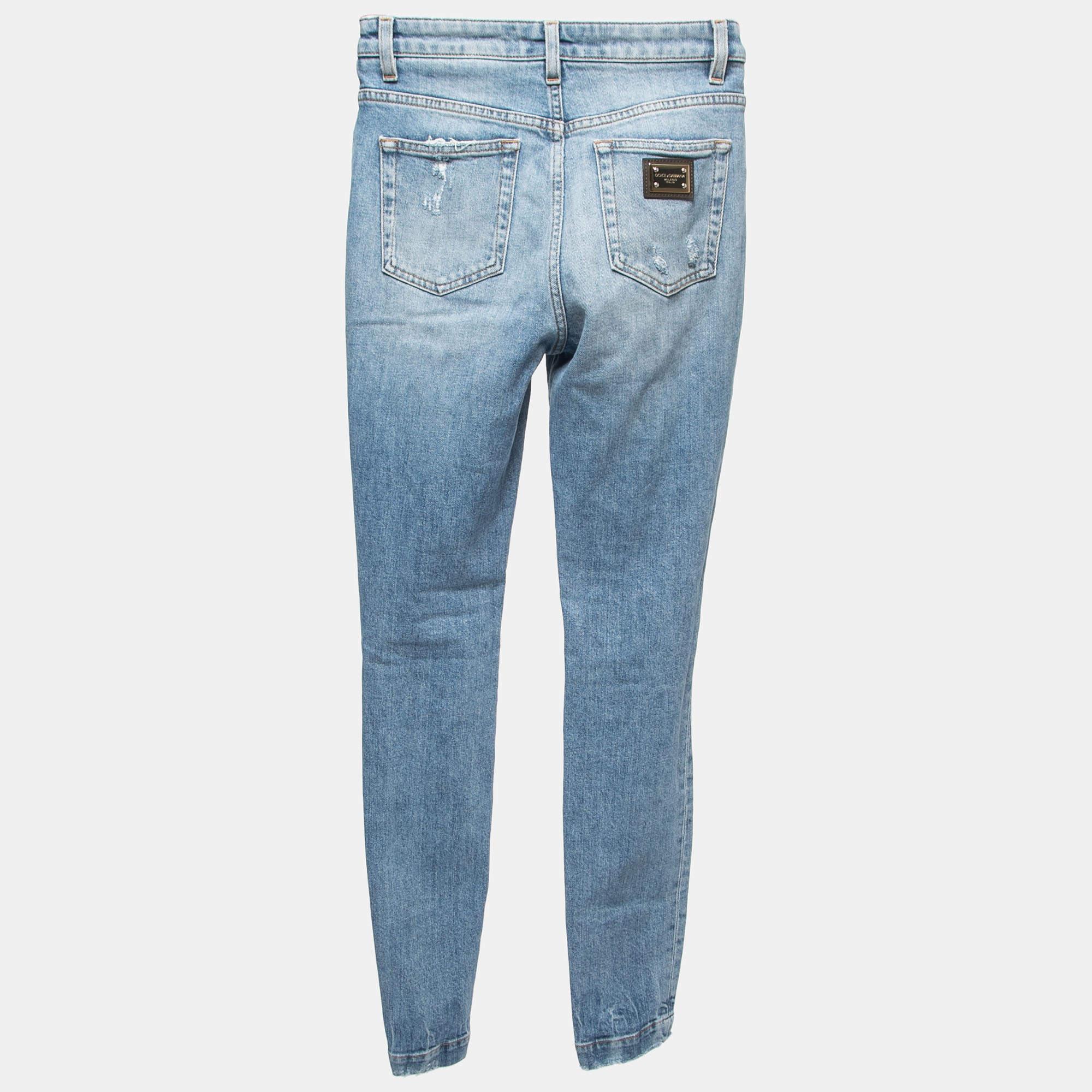 Dolce & Gabbana Blue Distressed Denim Audrey Skinny Jeans S Waist 25