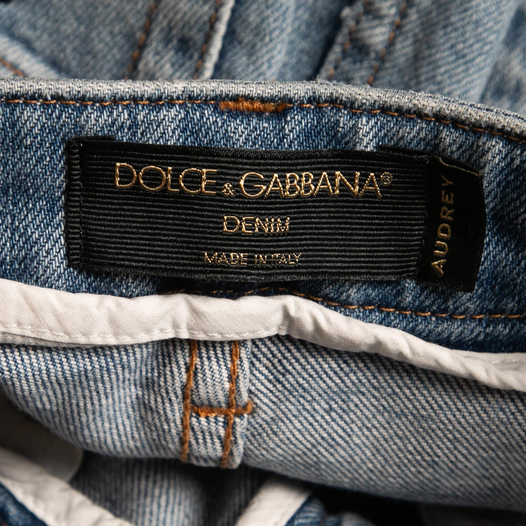 Women's Dolce & Gabbana Blue Distressed Denim Audrey Skinny Jeans S Waist 25