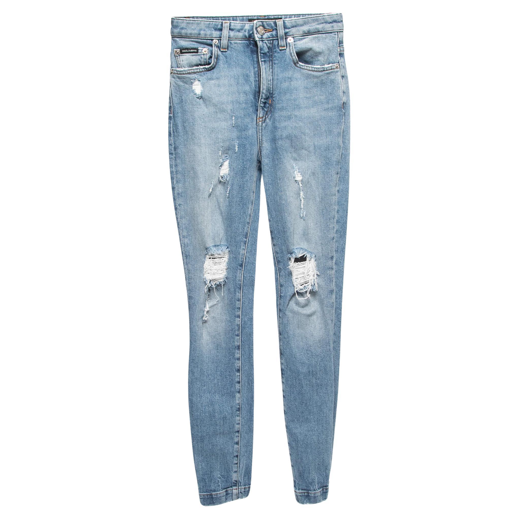 Dolce & Gabbana Blue Distressed Denim Audrey Skinny Jeans S Waist 25" For Sale