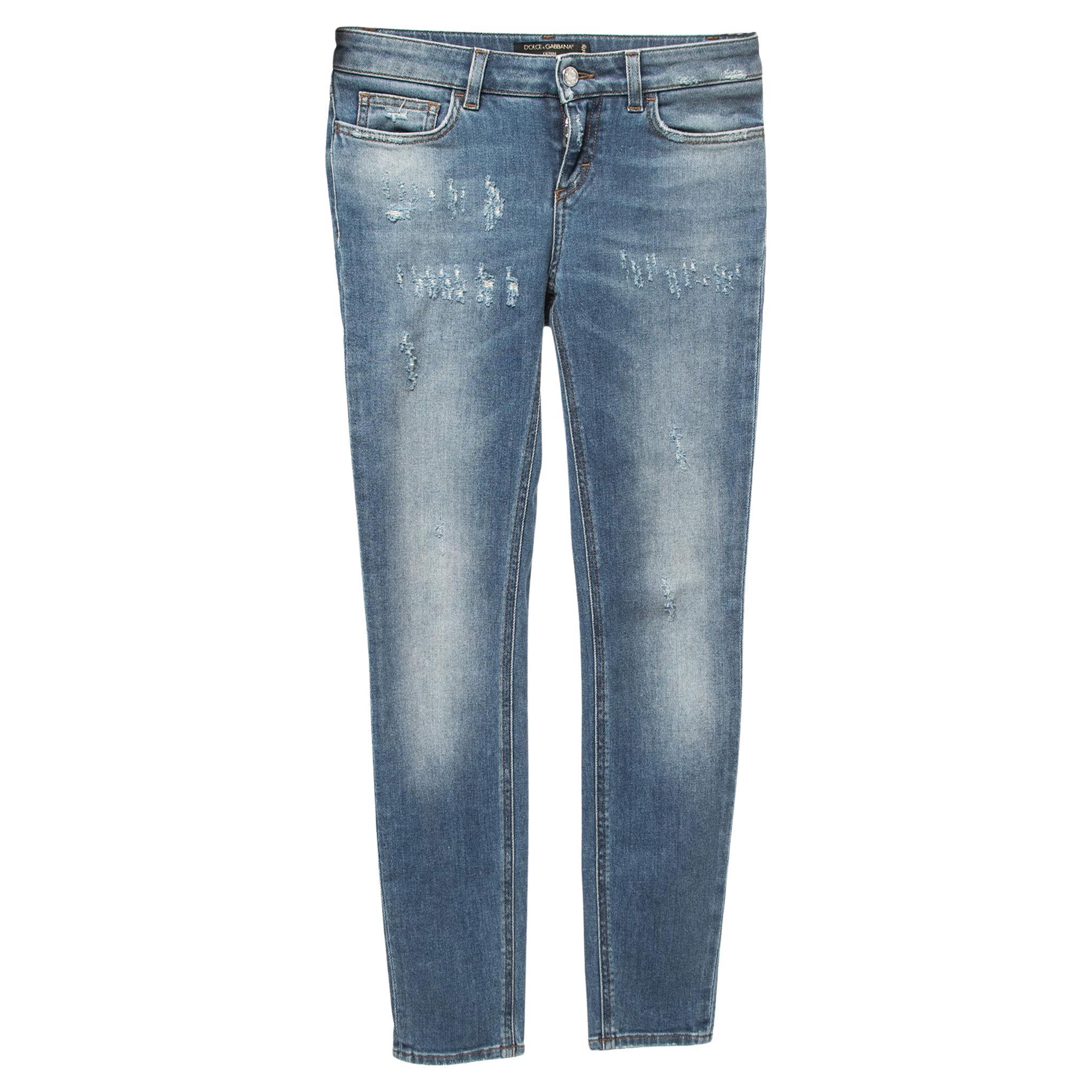 Dolce & Gabbana Blue Distressed Denim Pretty Skinny Jeans XS Waist 26" For Sale