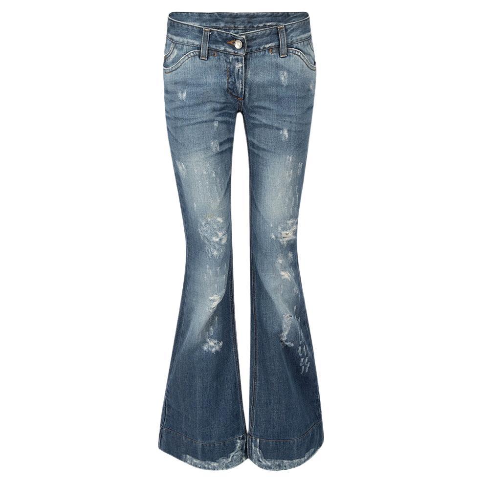 Dolce & Gabbana Blue Distressed Flared Jeans Size XS For Sale
