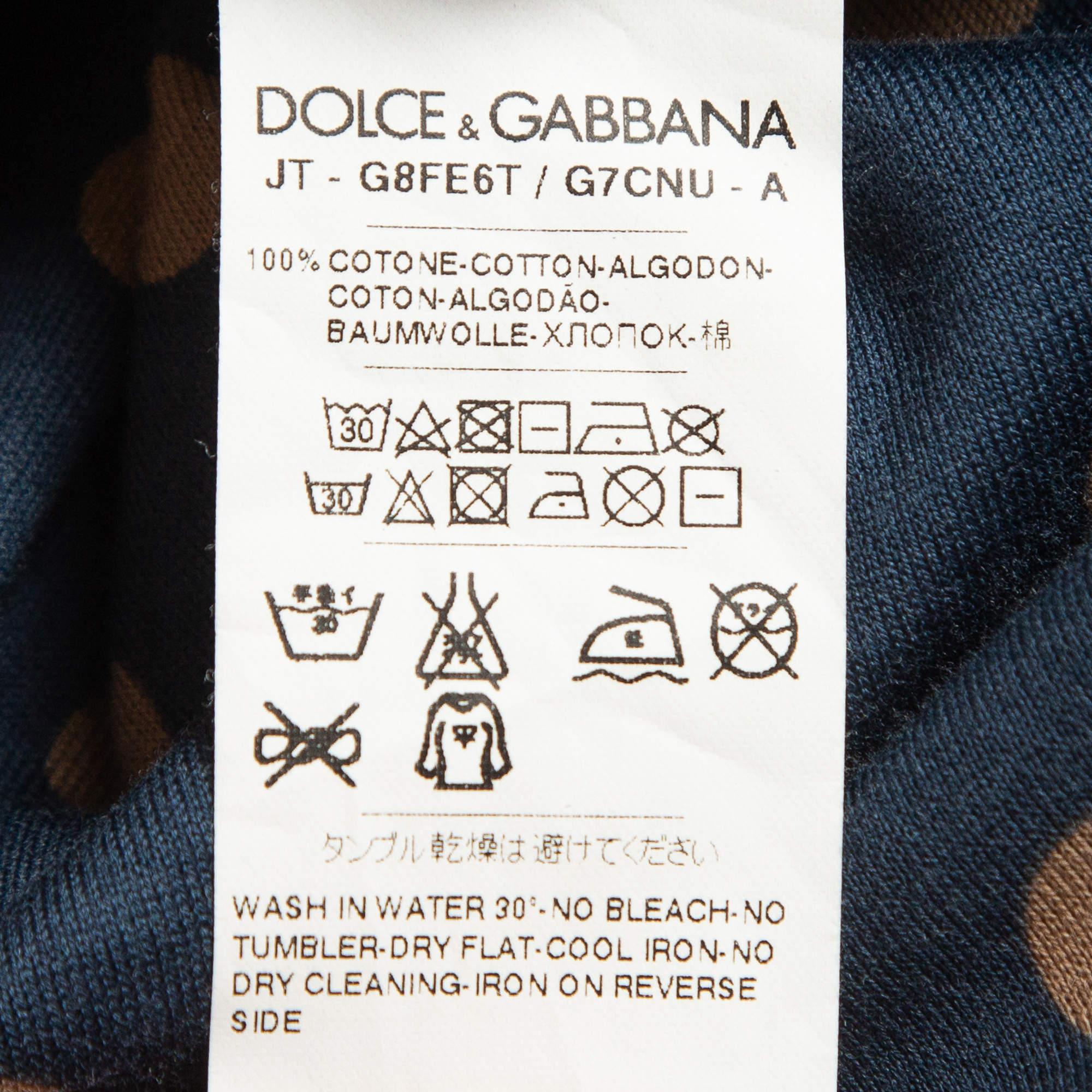 Dolce & Gabbana Blue Dotted Cotton Half Sleeve T-Shirt L For Sale 1