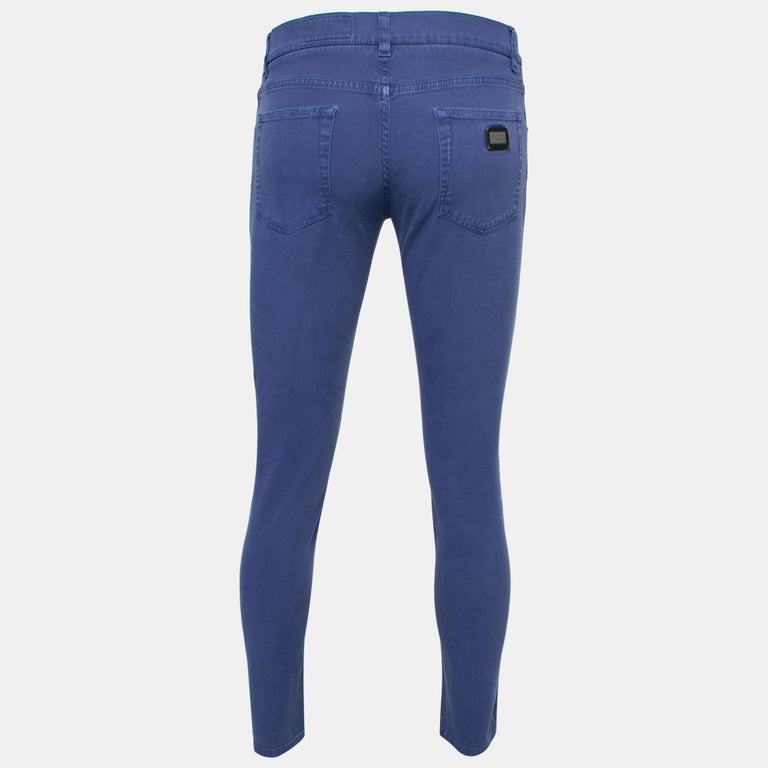 Dolce & Gabbana Blue Linen Cotton Slim Trousers Chinos Pants