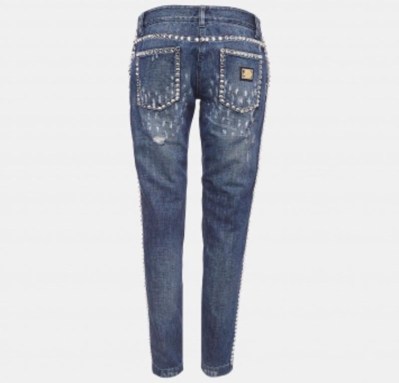 Dolce & Gabbana Blau Verblasste Denim verschönerte Distressed Jeans M Taille 32