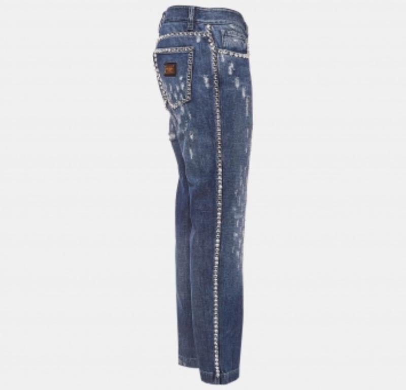 Dolce & Gabbana Blau Verblasste Denim verschönerte Distressed Jeans M Taille 32