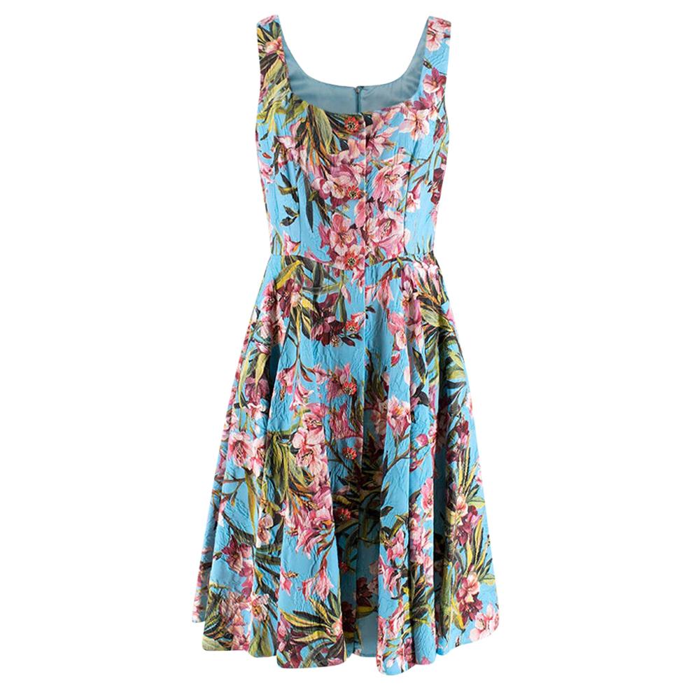 Dolce & Gabbana Blue Floral Print Sleeveless Dress - Size US 10