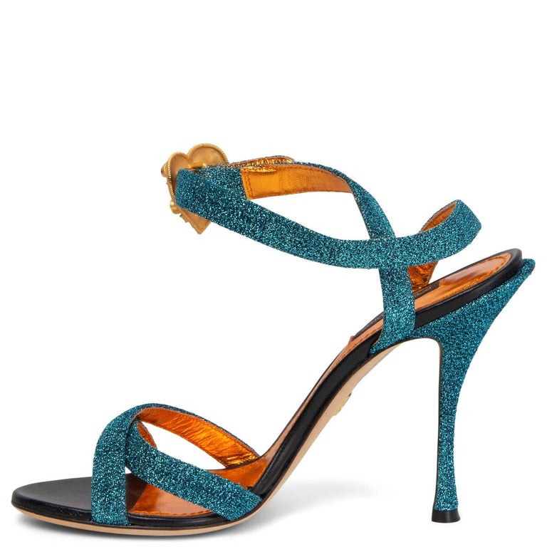 DOLCE and GABBANA blue GLITTER CRYSTAL HEART Sandals Shoes 38 For - Main Image