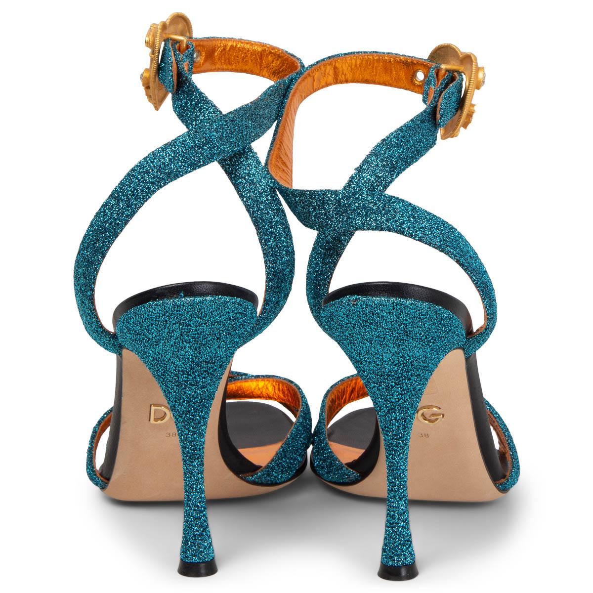 DOLCE & GABBANA blaue GLITTER CRYSTAL HEART Sandalen Schuhe 38 im Zustand „Hervorragend“ im Angebot in Zürich, CH