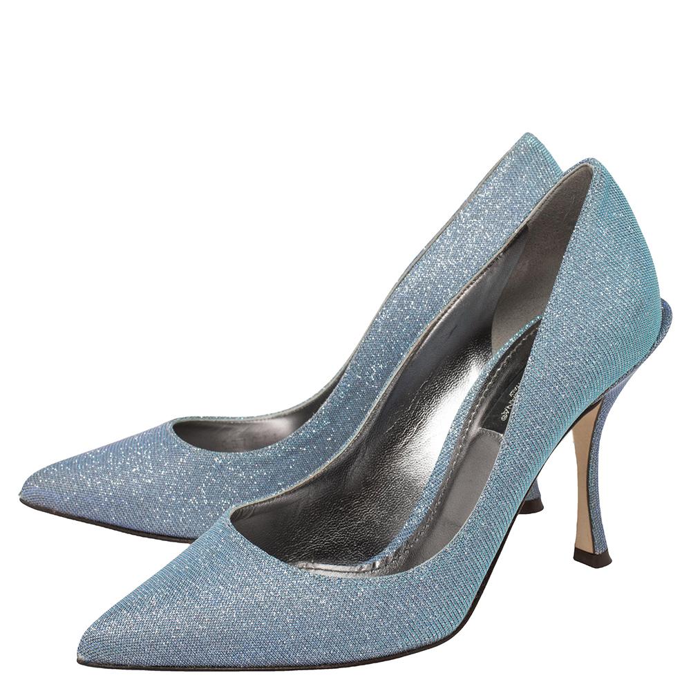 Gray Dolce & Gabbana Blue Glitter Pointed Toe Pumps Size 36.5