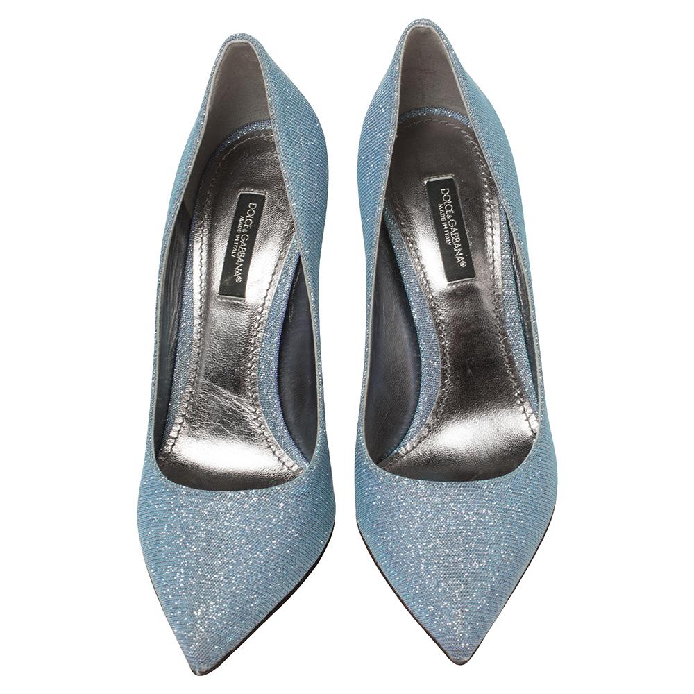 Dolce & Gabbana Blue Glitter Pointed Toe Pumps Size 36.5 In Good Condition In Dubai, Al Qouz 2