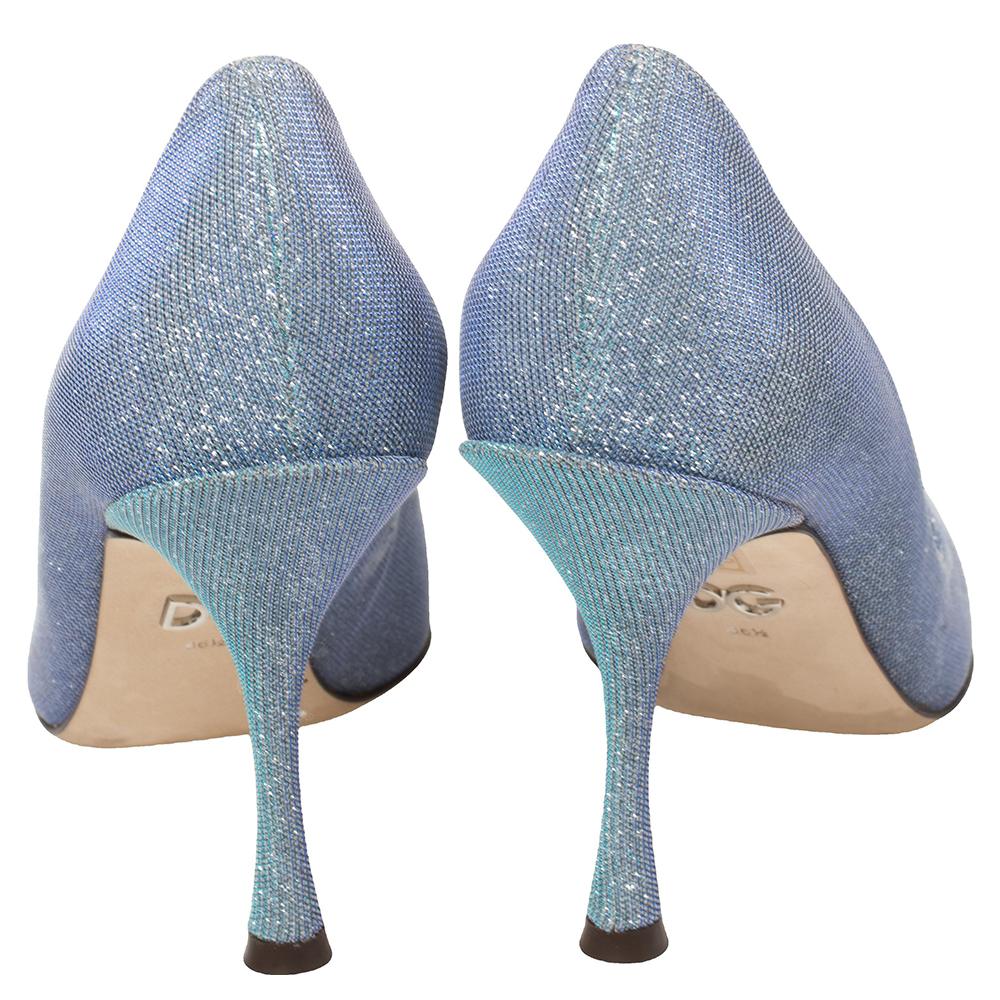 Women's Dolce & Gabbana Blue Glitter Pointed Toe Pumps Size 36.5