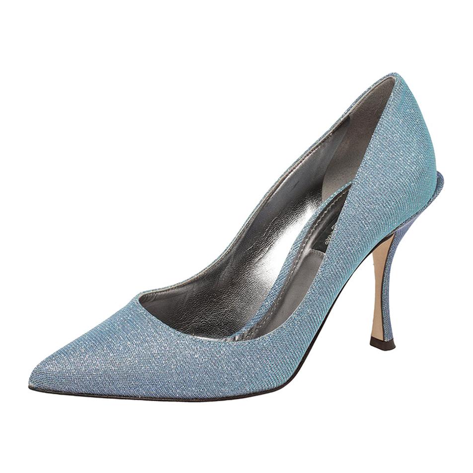 Dolce & Gabbana Blue Glitter Pointed Toe Pumps Size 36.5